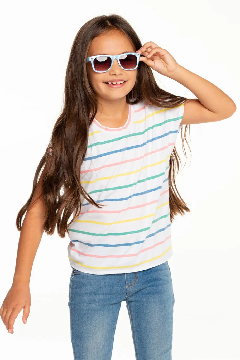 New Chaser Brand Girls Recycled Vintage Jersey Cap Sleeve Vent Back Tee