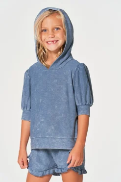 New Chaser Brand Girls RPET Cozy Knit 3/4 Puff Sleeve Hoodie