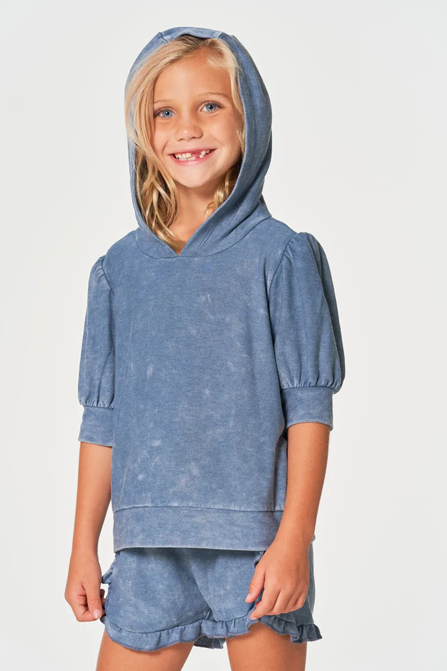 New Chaser Brand Girls RPET Cozy Knit 3/4 Puff Sleeve Hoodie