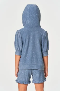 New Chaser Brand Girls RPET Cozy Knit 3/4 Puff Sleeve Hoodie