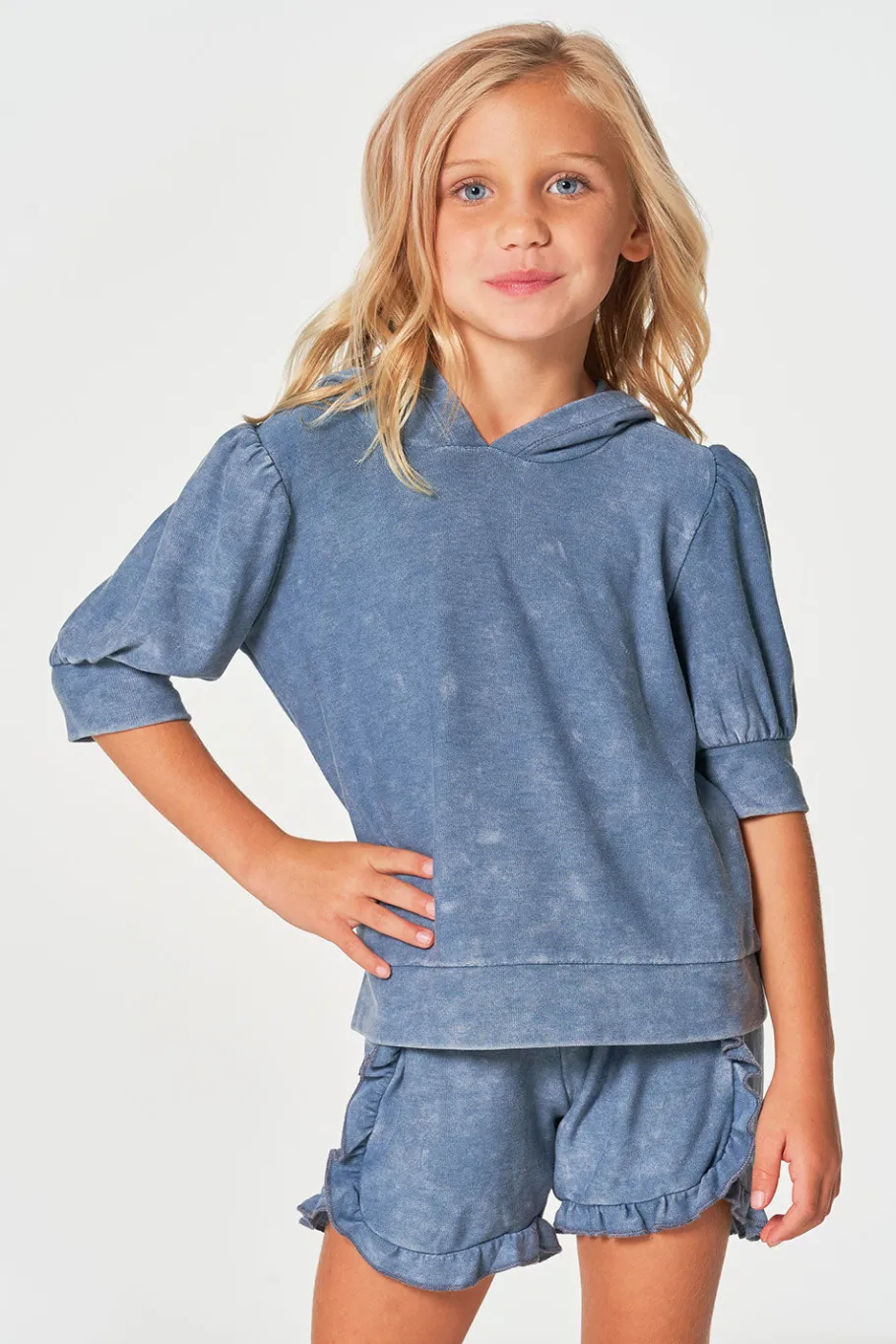 New Chaser Brand Girls RPET Cozy Knit 3/4 Puff Sleeve Hoodie