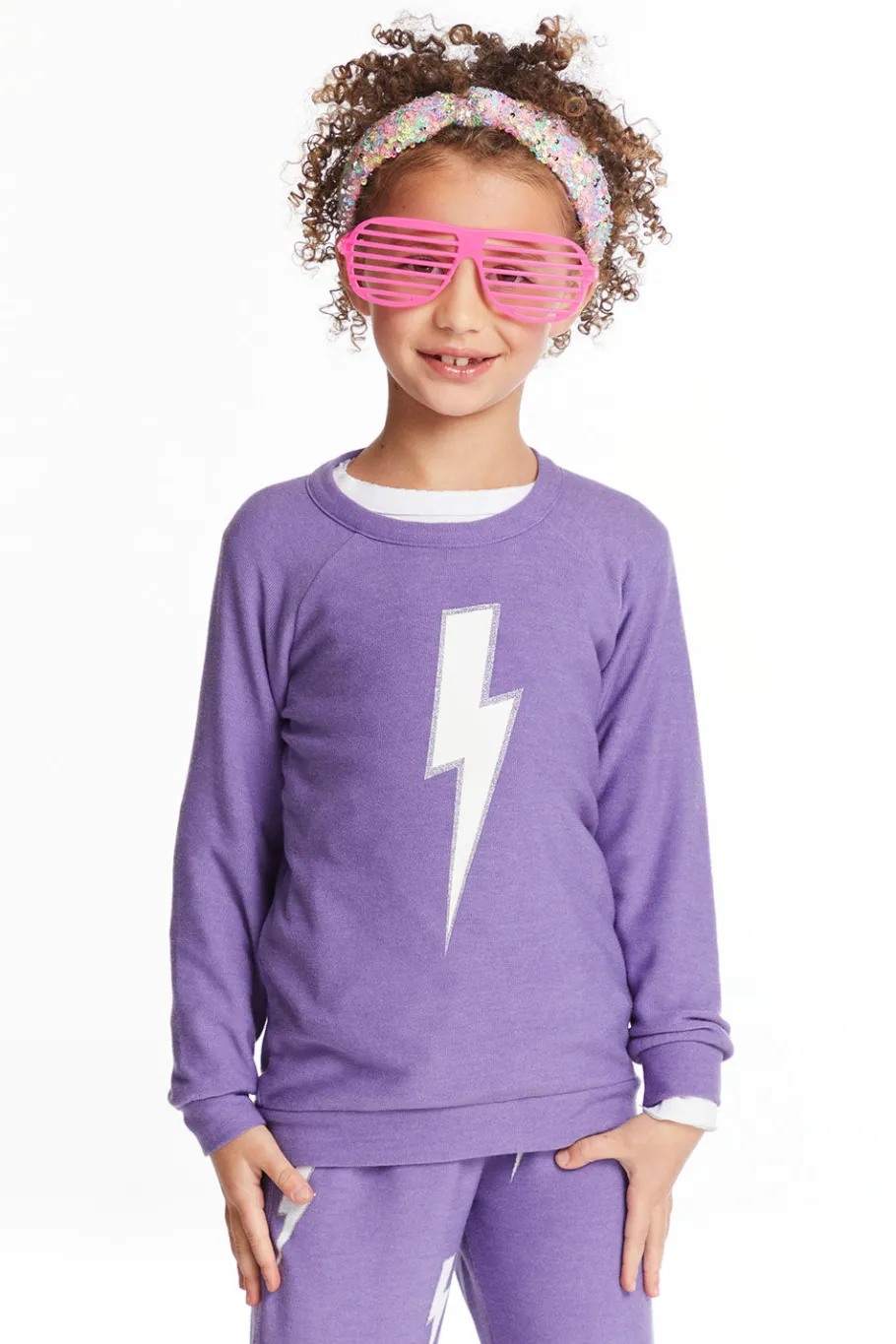 Discount Chaser Brand Glitter Bolt Girls Raglan Pullover