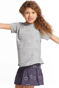 Clearance Chaser Brand Glitter Hearts Girls Crew Neck Tee