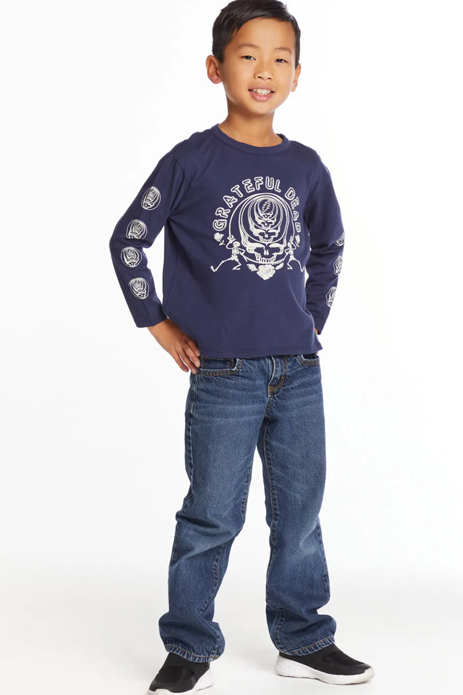 New Chaser Brand Grateful Dead Multi Steal Your Face Boys Long Sleeve Crew Neck Tee