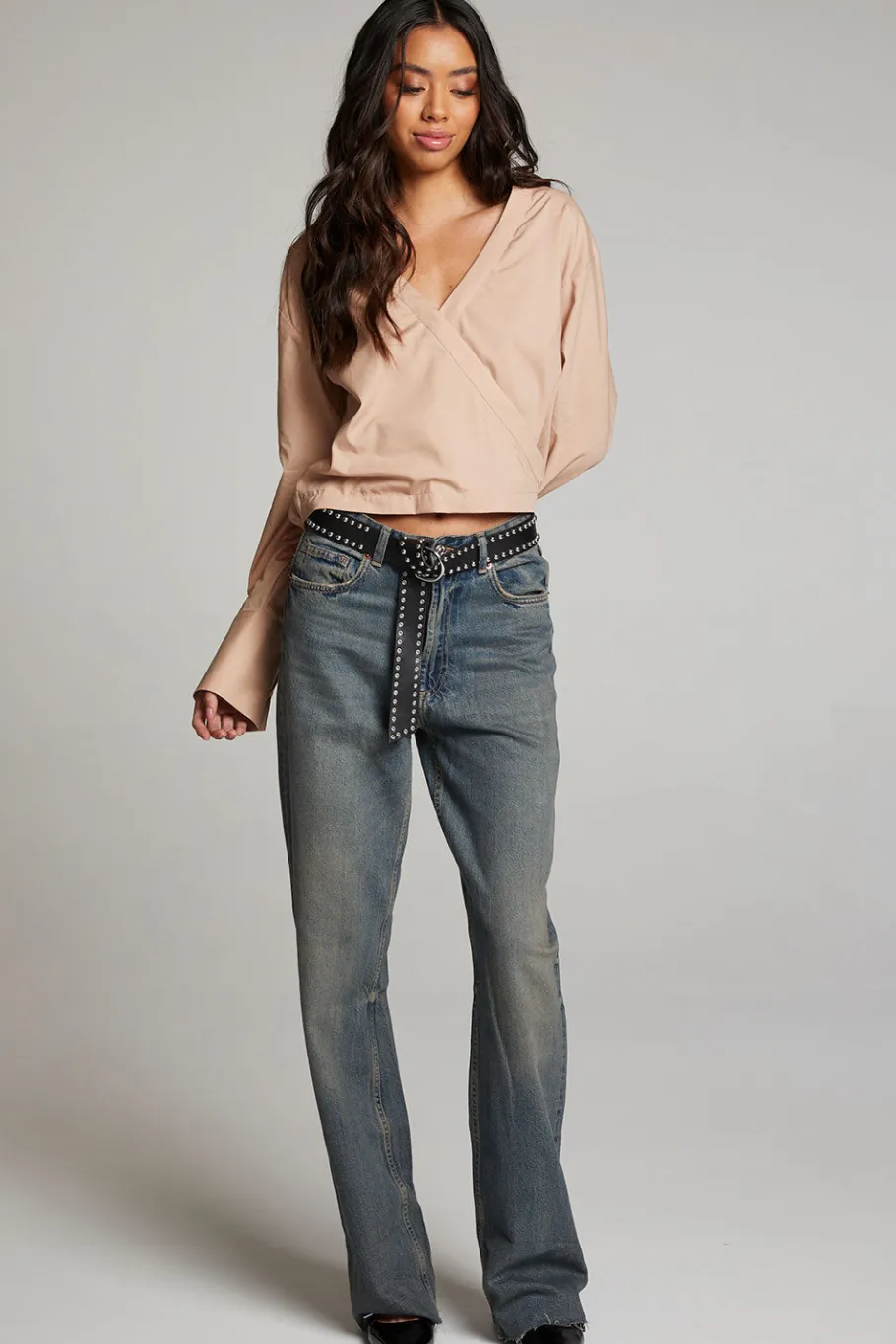 Clearance Chaser Brand Haleyy Warm Taupe Blouse