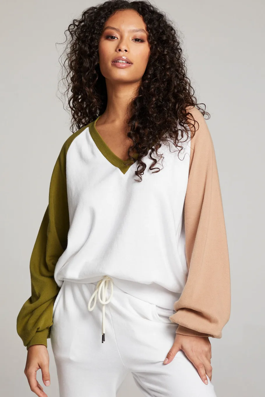 Clearance Chaser Brand Hannah Sand Color Block V Neck Pullover