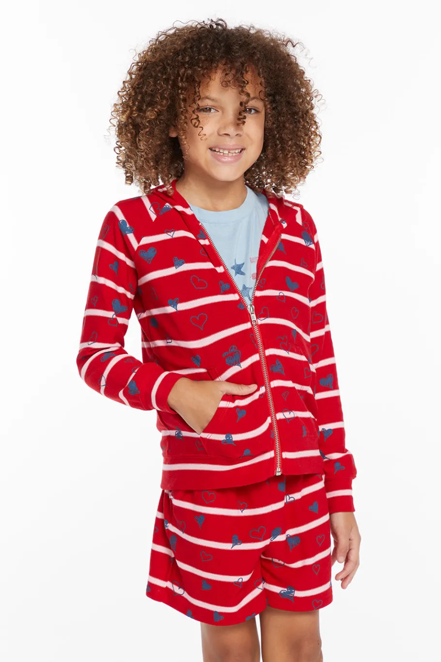 Discount Chaser Brand Heart Stripe Girls Zip-up Hoodie