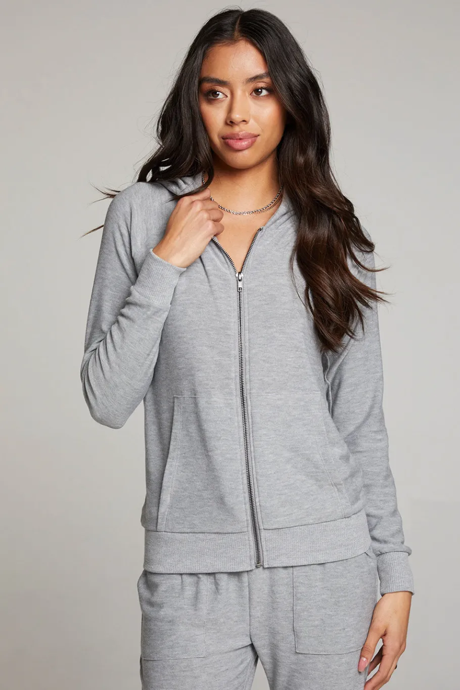Clearance Chaser Brand Heather Grey Long Sleeve Raglan Zip Up Hoodie