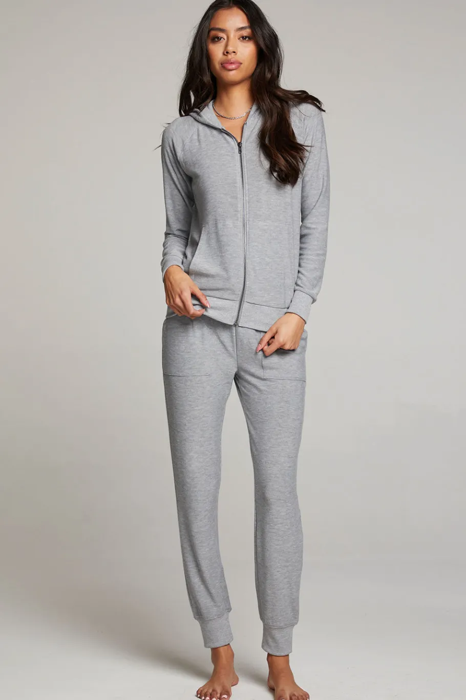 Clearance Chaser Brand Heather Grey Long Sleeve Raglan Zip Up Hoodie