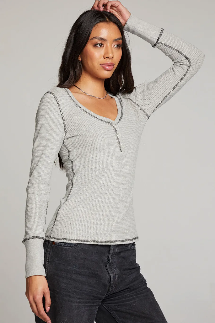 Shop Chaser Brand Heather Grey Long Sleeve Henley
