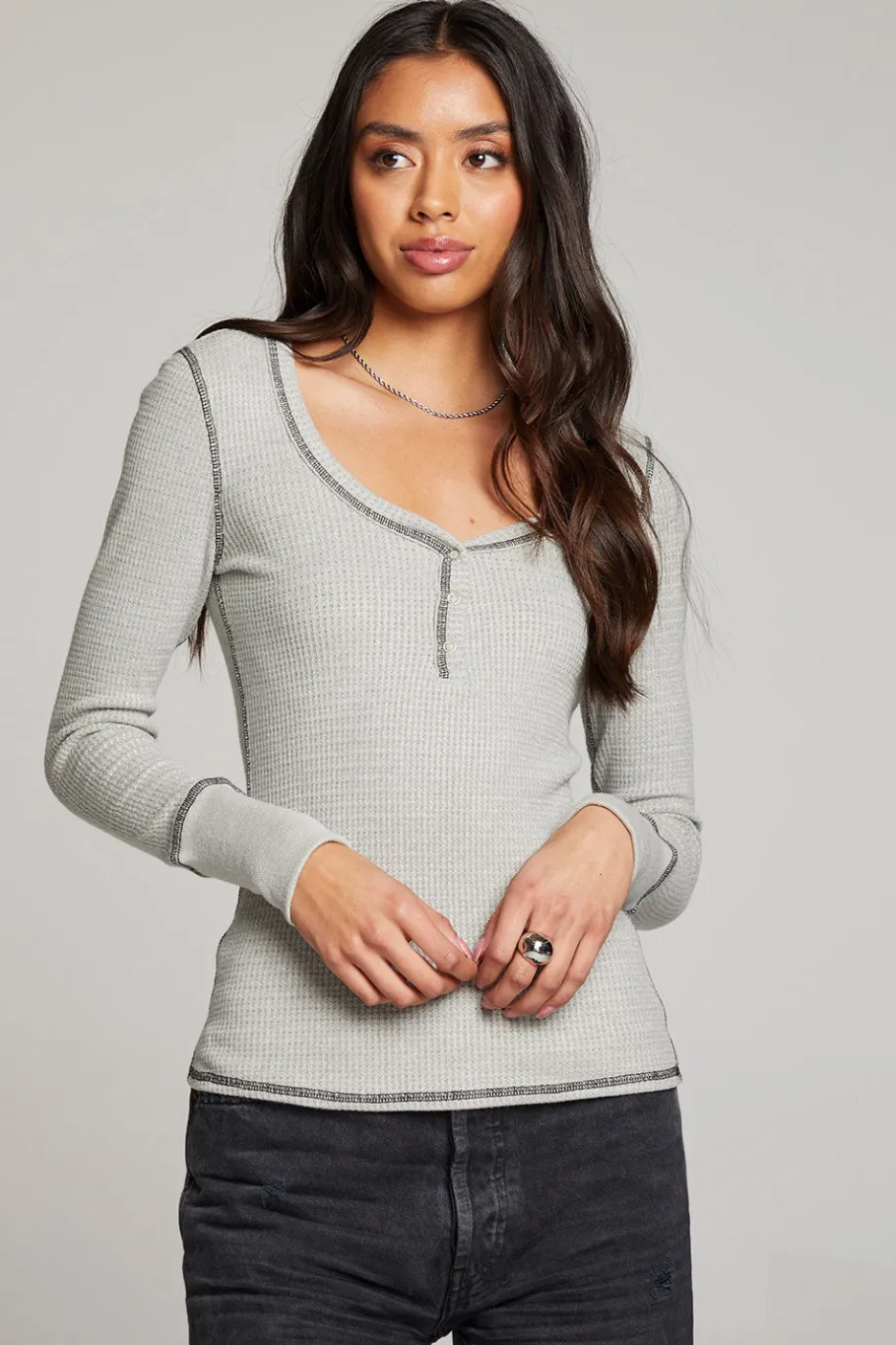 Shop Chaser Brand Heather Grey Long Sleeve Henley
