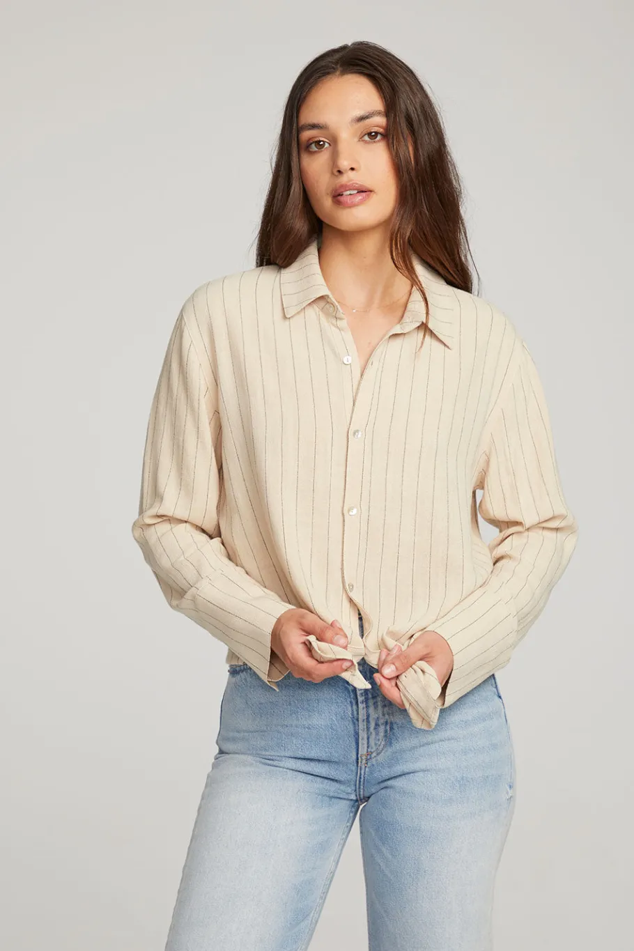 Store Chaser Brand Helena White Pinstripe Button Down