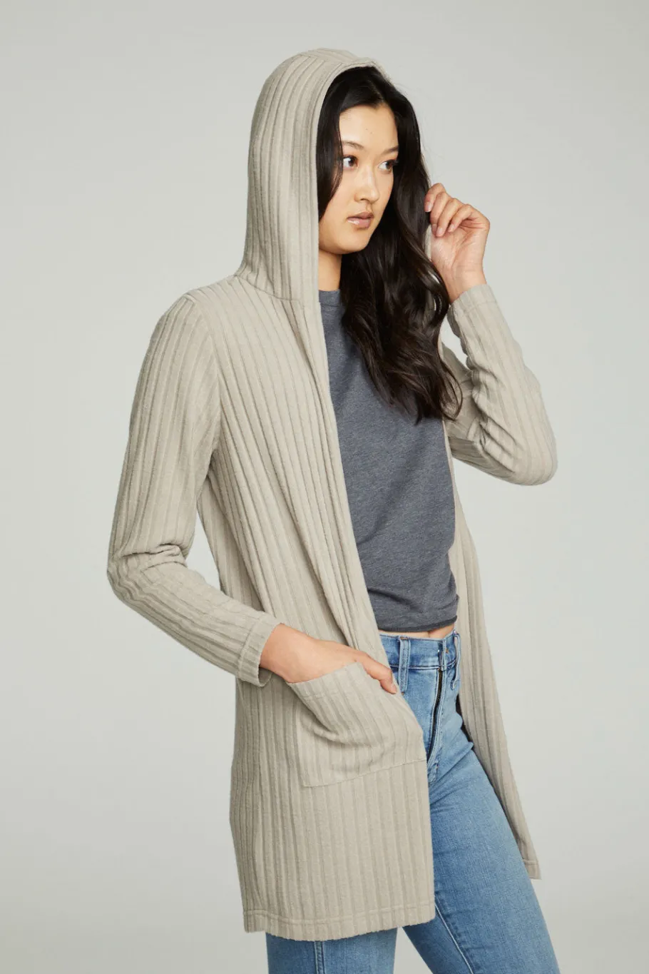 Sale Chaser Brand Hooded Open Duster Cardigan With Pockets