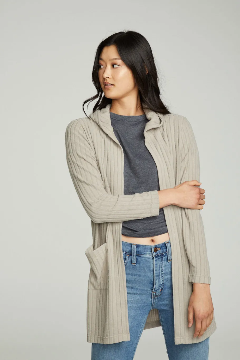 Sale Chaser Brand Hooded Open Duster Cardigan With Pockets