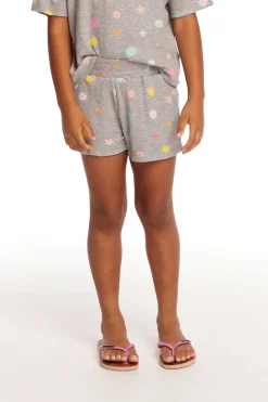 Fashion Chaser Brand Jade Embroidered Flowers Waffle Knit Girls Short