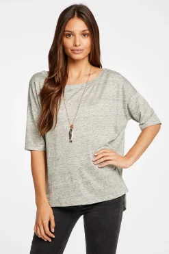 Discount Chaser Brand Linen Jersey Cropped Short Sleeve Boxy Hi Lo Tee