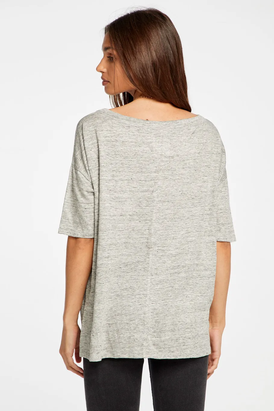 Discount Chaser Brand Linen Jersey Cropped Short Sleeve Boxy Hi Lo Tee