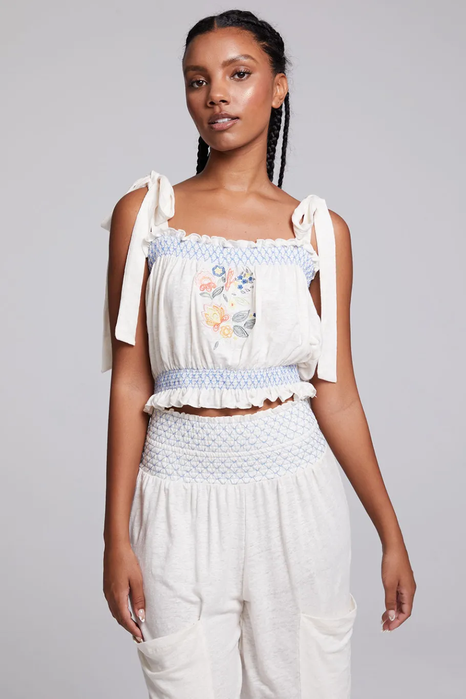 Discount Chaser Brand Lirhetta Floral Bouquet Embroidery Crop Top