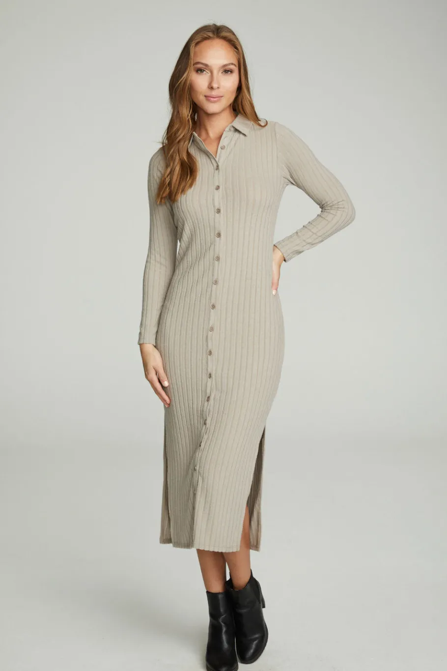 Clearance Chaser Brand Long Sleeve Button Down Collar Dress