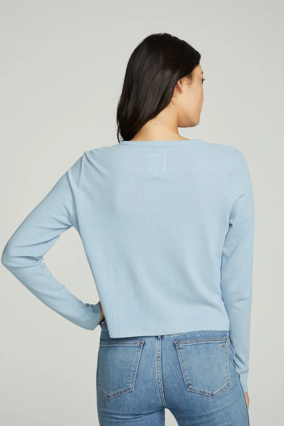 Fashion Chaser Brand Long Sleeve Button Down Semi Cropped Tee