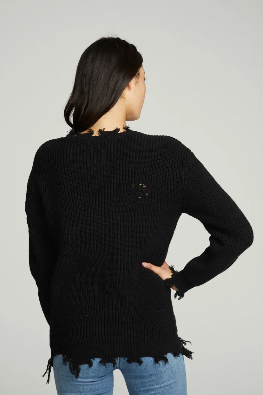 Best Chaser Brand Long Sleeve Crew Neck Deconstructed Sweater Pullover