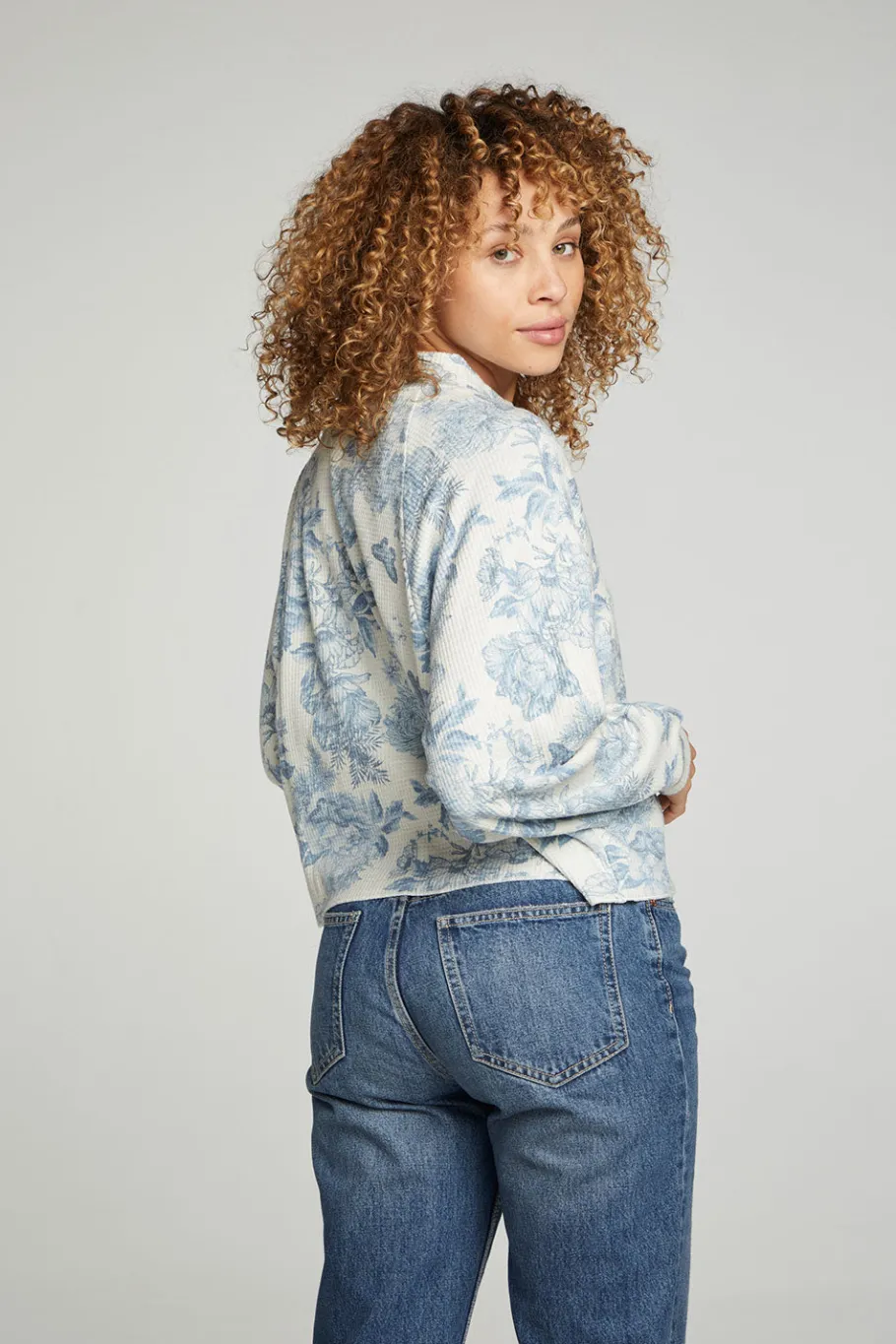Fashion Chaser Brand Long Sleeve Cropped Mock Neck Raglan Tee
