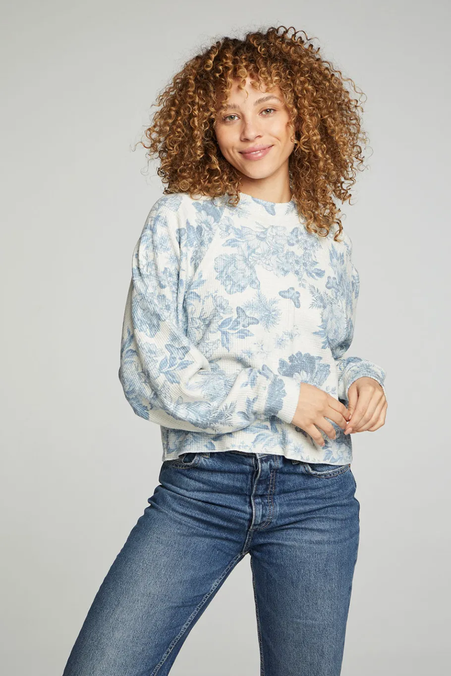 Fashion Chaser Brand Long Sleeve Cropped Mock Neck Raglan Tee