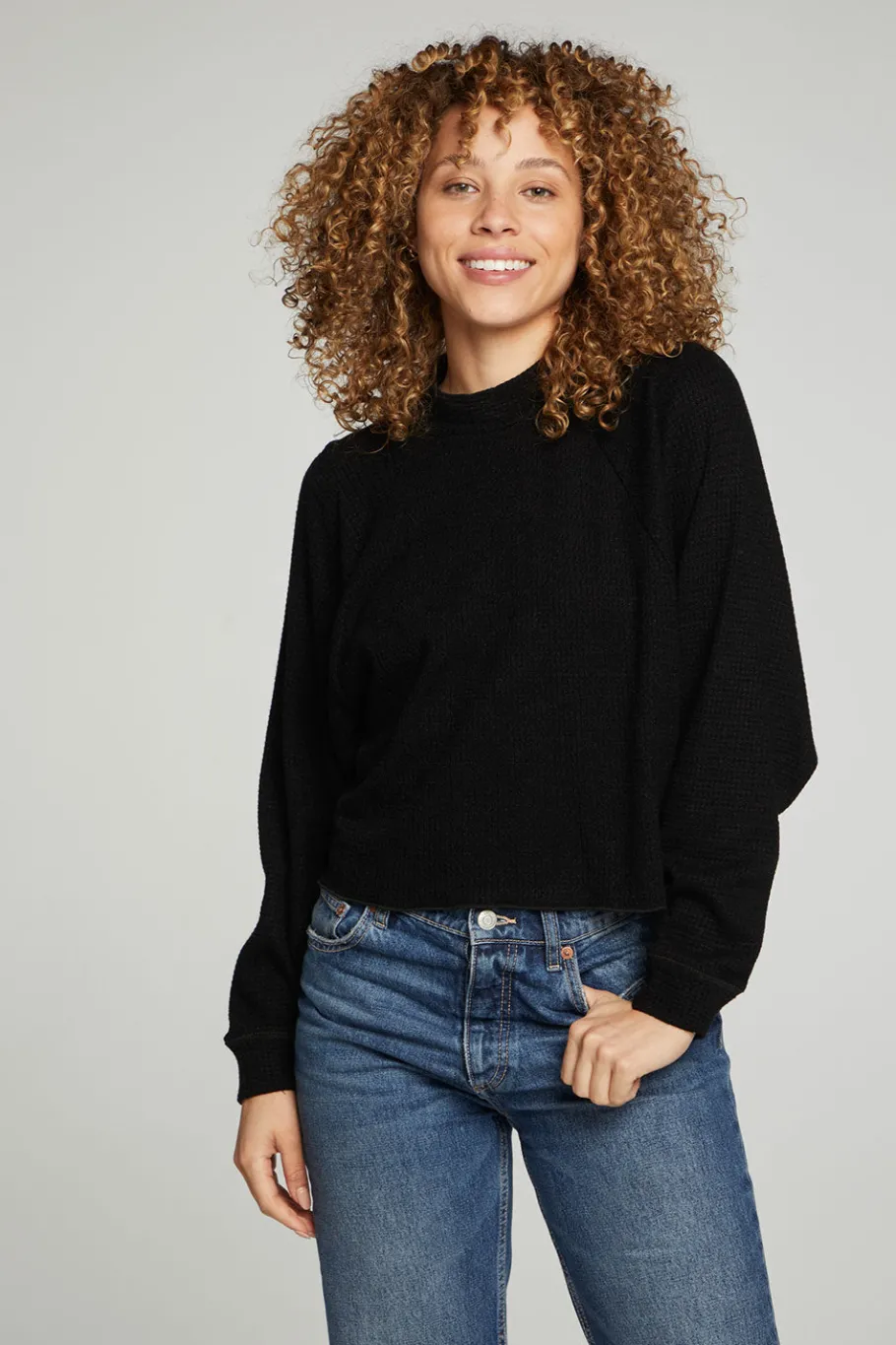 Shop Chaser Brand Long Sleeve Cropped Mock Neck Raglan Tee
