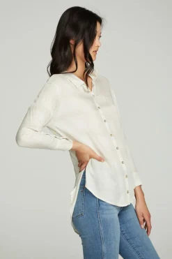 Best Chaser Brand Long Sleeve Drop Shoulder Hi Lo Button Down Shirttail Tunic