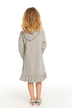 Hot Chaser Brand Long Sleeve Gravel Grey Hooded Ruffle Hem Dress