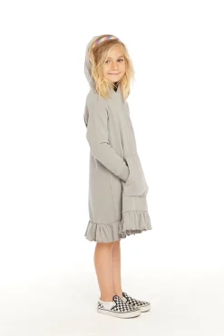 Hot Chaser Brand Long Sleeve Gravel Grey Hooded Ruffle Hem Dress