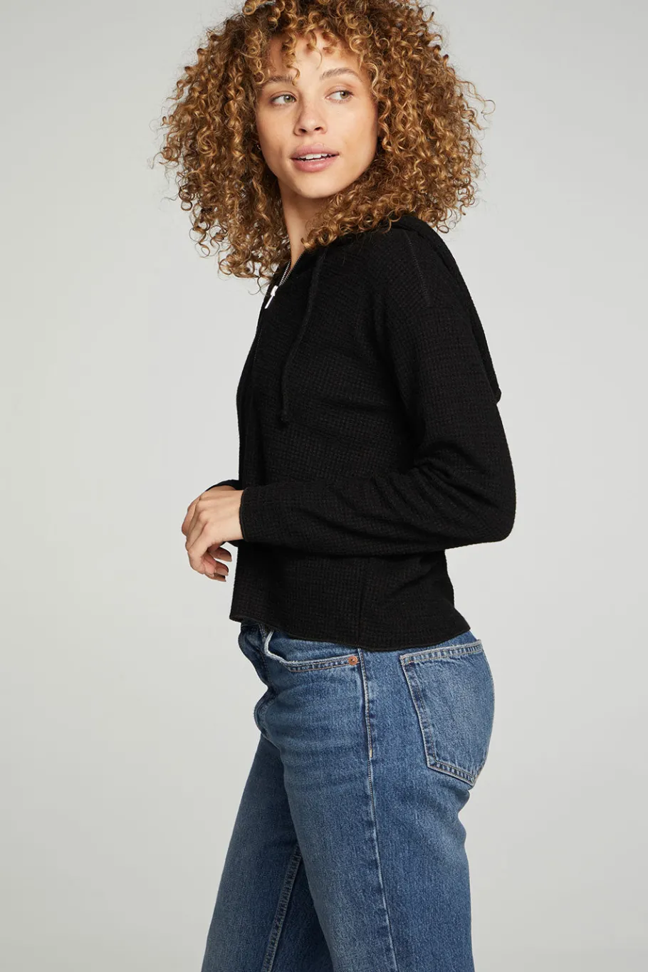 Cheap Chaser Brand Long Sleeve Semi Cropped Zip Front Hoodie