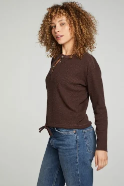 Shop Chaser Brand Long Sleeve Snap Henley Drawstring Waist Tee
