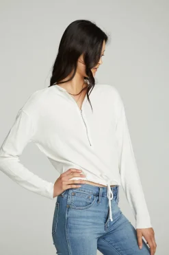 Clearance Chaser Brand Long Sleeve Zipper Mock Neck Semi Cropped Tee