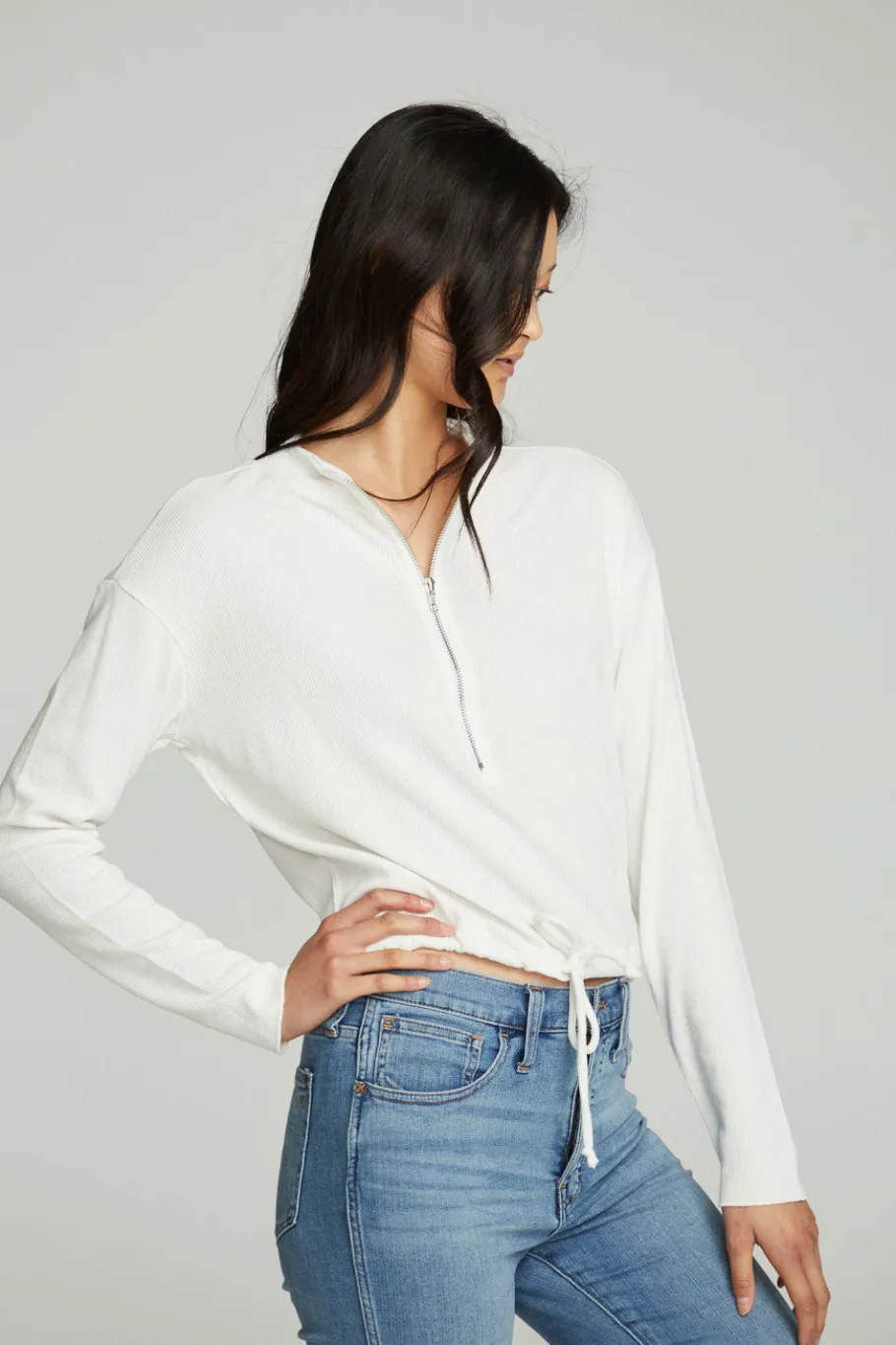 Clearance Chaser Brand Long Sleeve Zipper Mock Neck Semi Cropped Tee