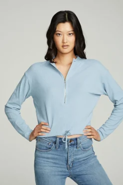 Cheap Chaser Brand Long Sleeve Zipper Mock Neck Semi Cropped Tee