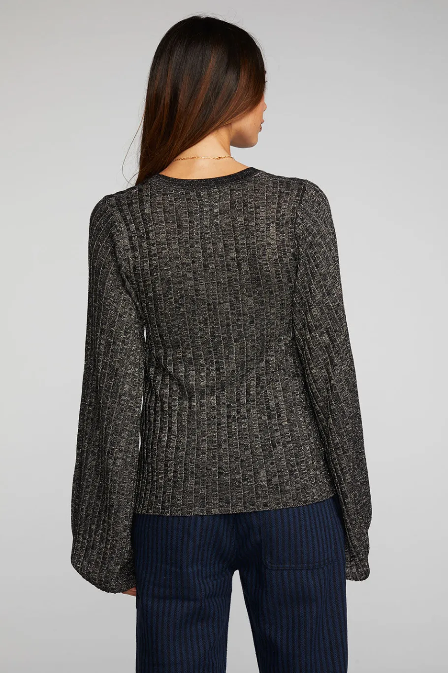 Best Sale Chaser Brand Lurex Rib Knit Long Sleeve Tunic