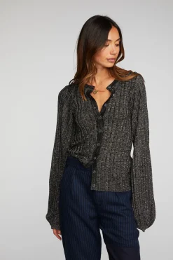 Best Sale Chaser Brand Lurex Rib Knit Long Sleeve Tunic