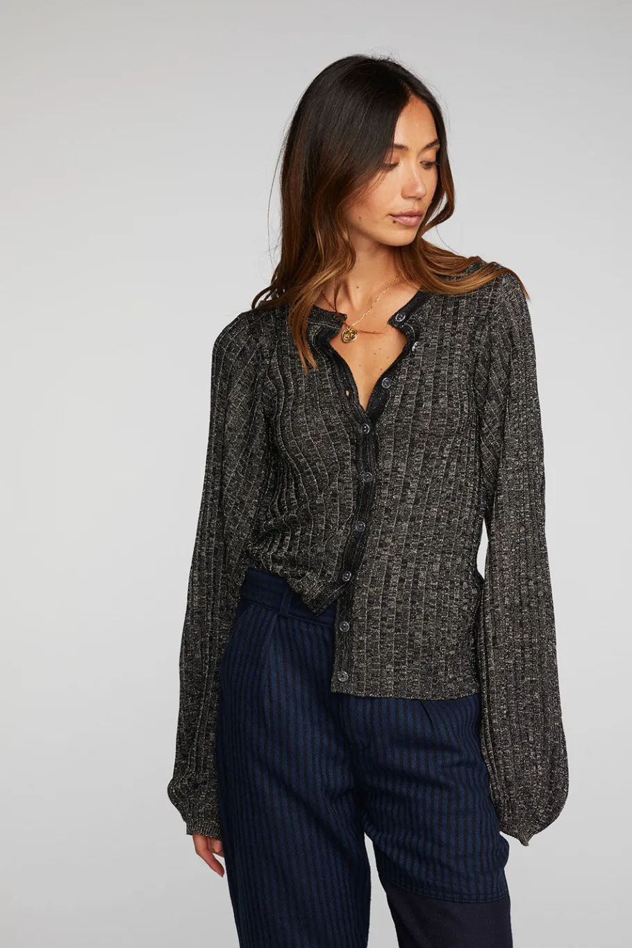 Best Sale Chaser Brand Lurex Rib Knit Long Sleeve Tunic