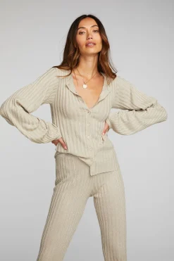 Best Sale Chaser Brand Lurex Rib Knit Long Sleeve Tunic
