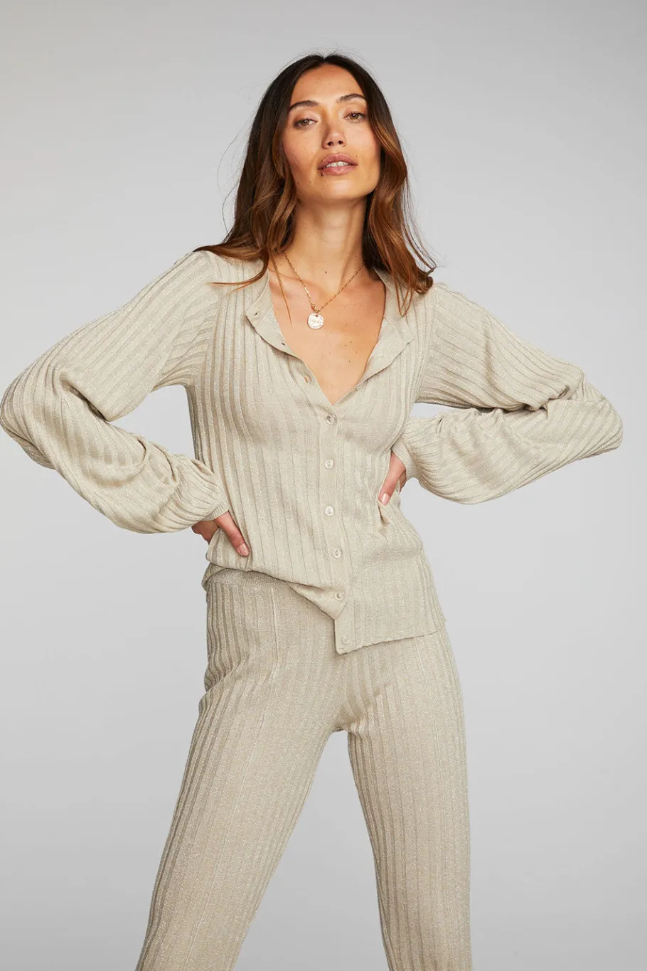 Best Sale Chaser Brand Lurex Rib Knit Long Sleeve Tunic