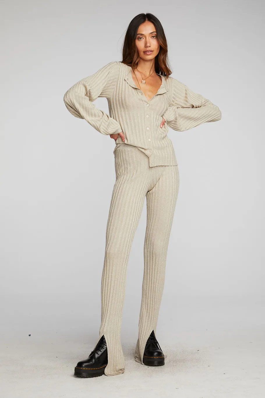 Best Sale Chaser Brand Lurex Rib Knit Long Sleeve Tunic