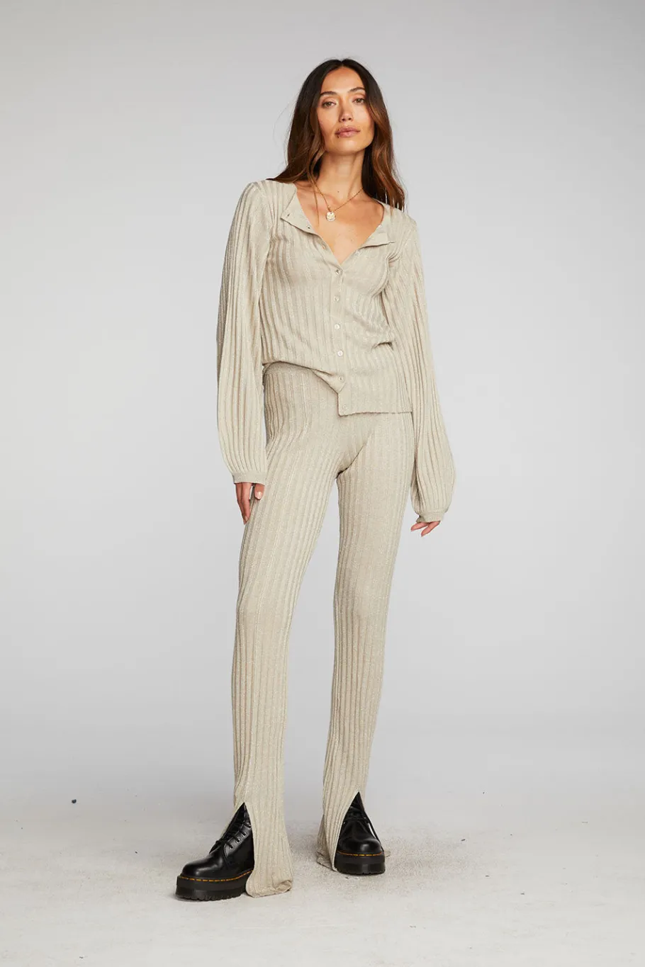 Best Sale Chaser Brand Lurex Rib Knit Long Sleeve Tunic