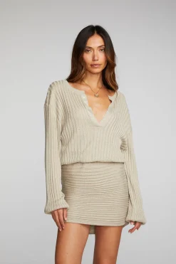 Shop Chaser Brand Lurex Rib Knit Mini Dress With Shirring