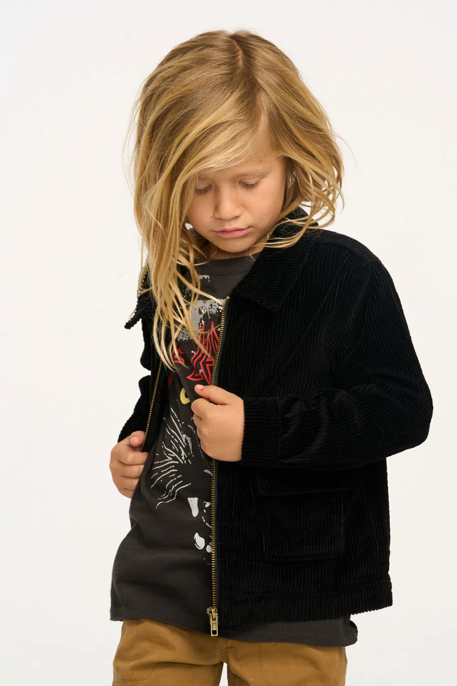 Cheap Chaser Brand Martin Raven Black Zip Up Corduroy Jacket