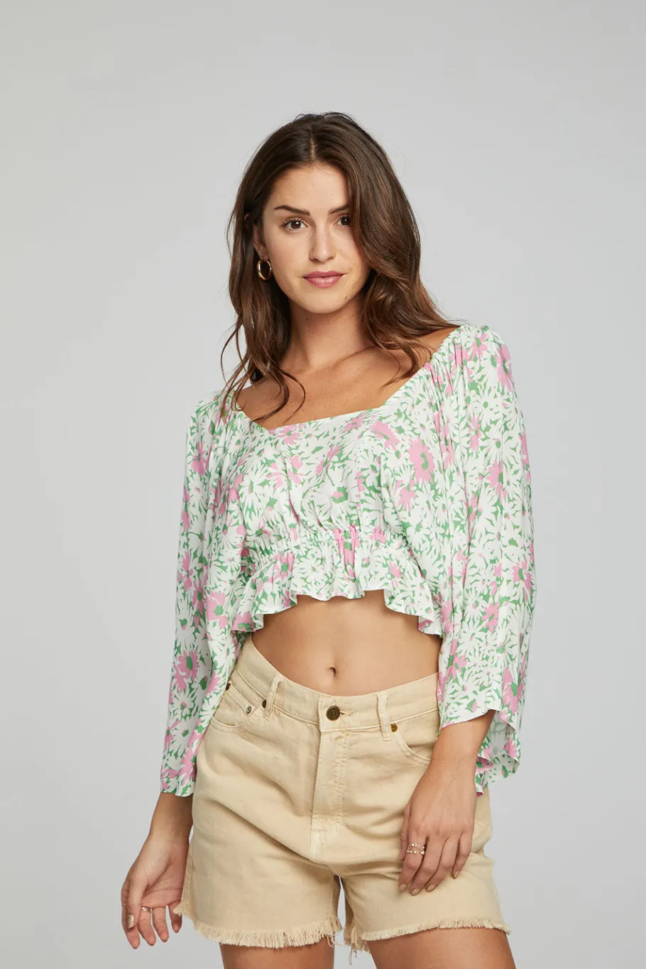 Cheap Chaser Brand Monarch Crop Top - Grass Daisy Floral