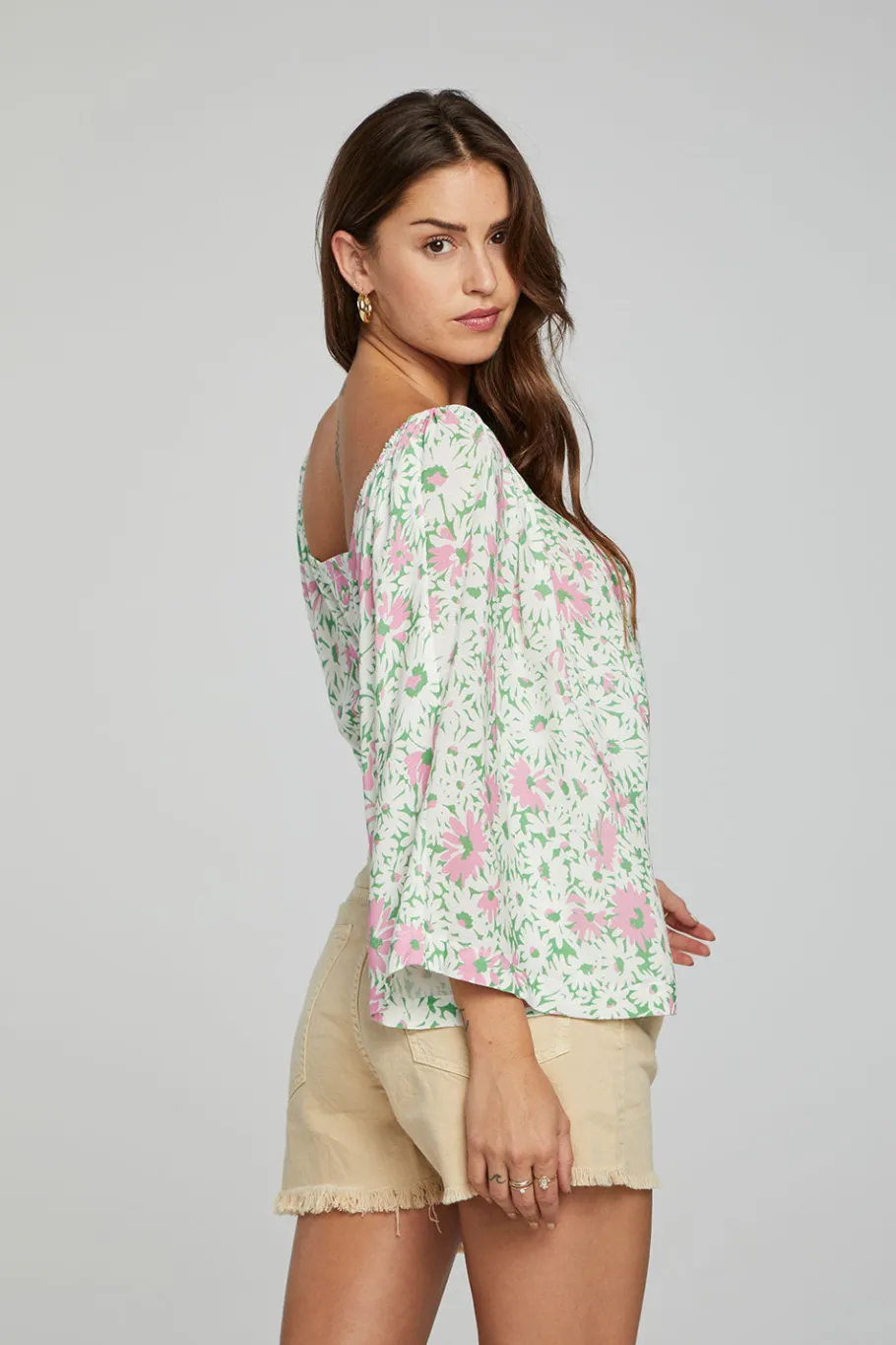 Cheap Chaser Brand Monarch Crop Top - Grass Daisy Floral