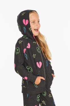 New Chaser Brand Neon Heart & Smiles Girls Zip-up Hoodie