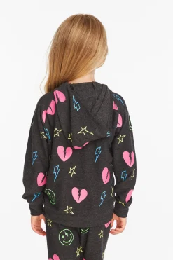 New Chaser Brand Neon Heart & Smiles Girls Zip-up Hoodie