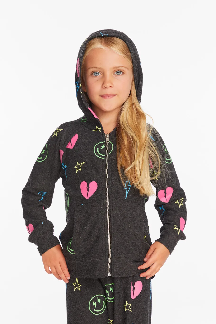New Chaser Brand Neon Heart & Smiles Girls Zip-up Hoodie